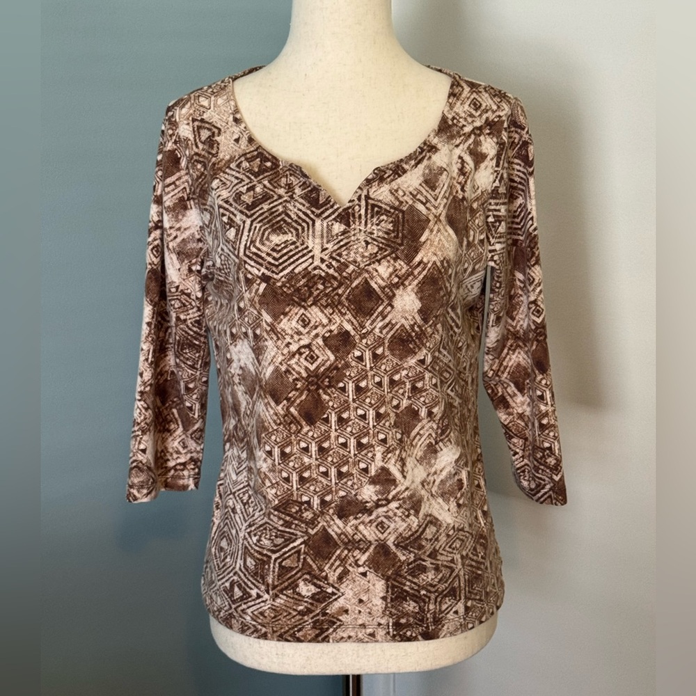 Ruby Rd. Earthy Geometric Print Blouse